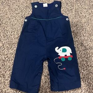 Vintage Navy Blue Kids Overalls with Elephant Design